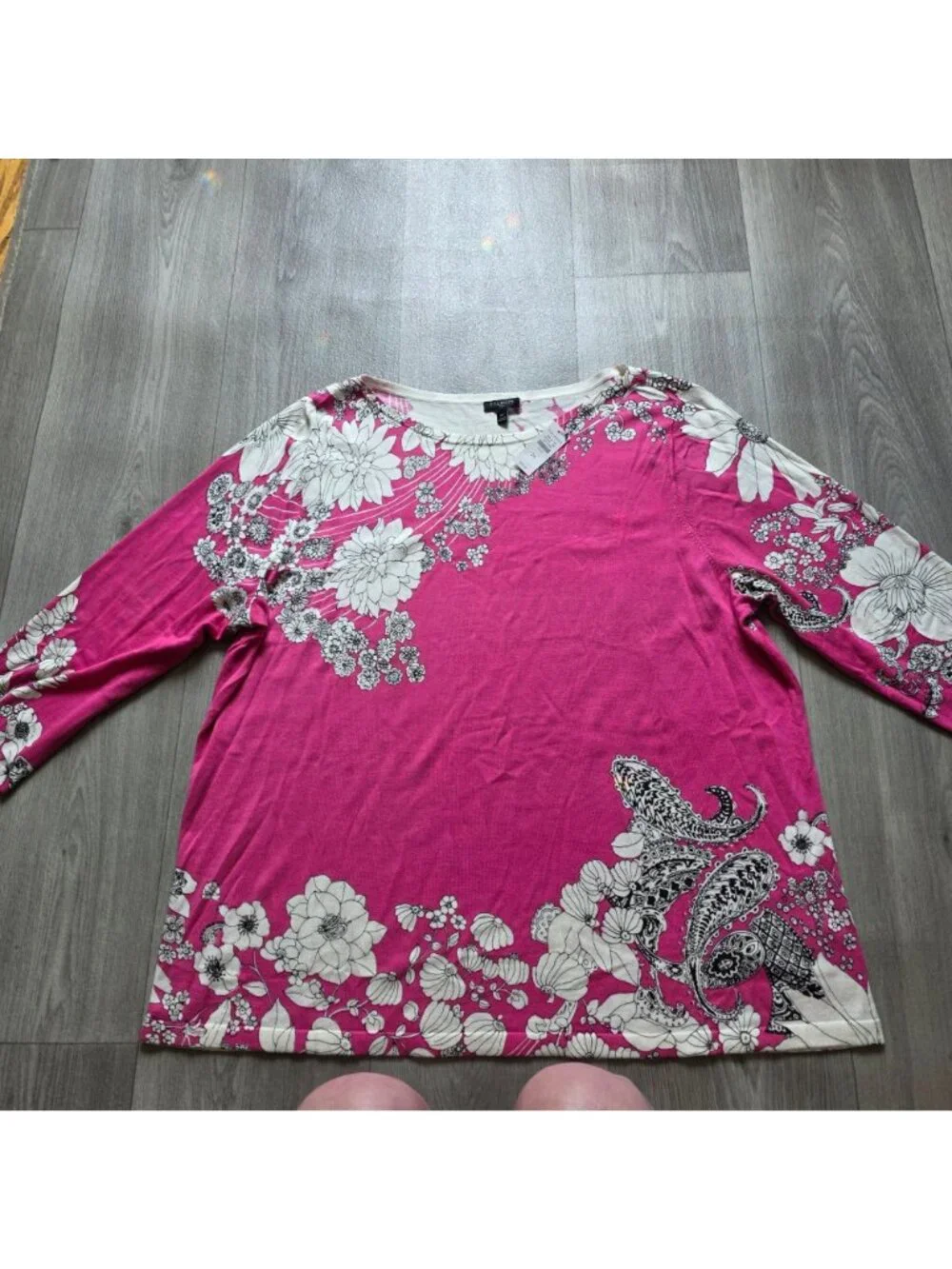 Talbots Womens Plus Size 2X Pink Floral Print Top 3/4 Sleeve NWT